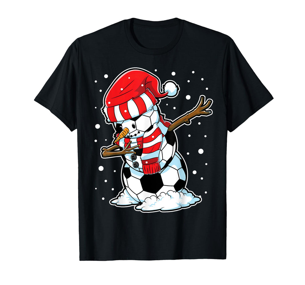 Soccer Snowman Dabbing Ball Santa T-Shirt - Casual Everyday Wear Men Women