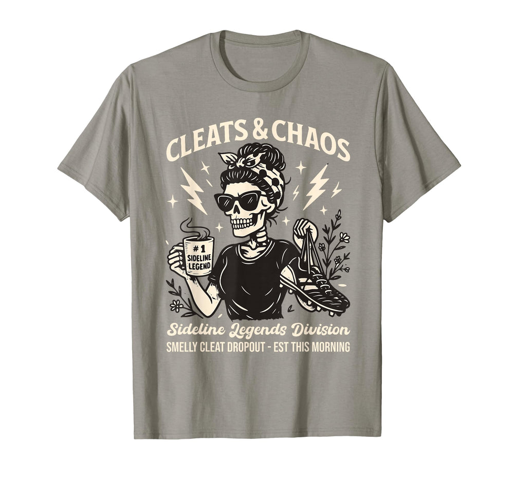 Cleats And Chaos Skeleton Soccer Mom T-Shirt - Graphic Print Unisex