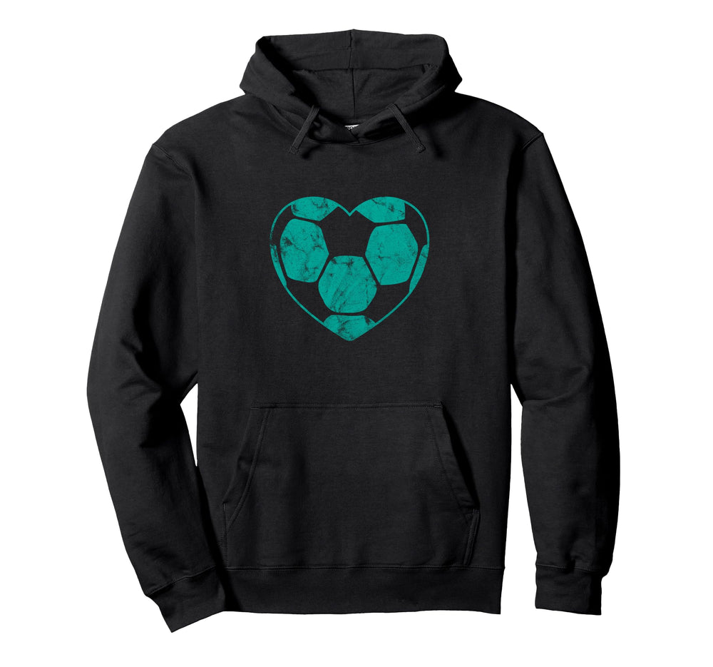 Soccer Ball Teal Heart Mom Fan Parent Hoodie - Minimalist Print Unisex