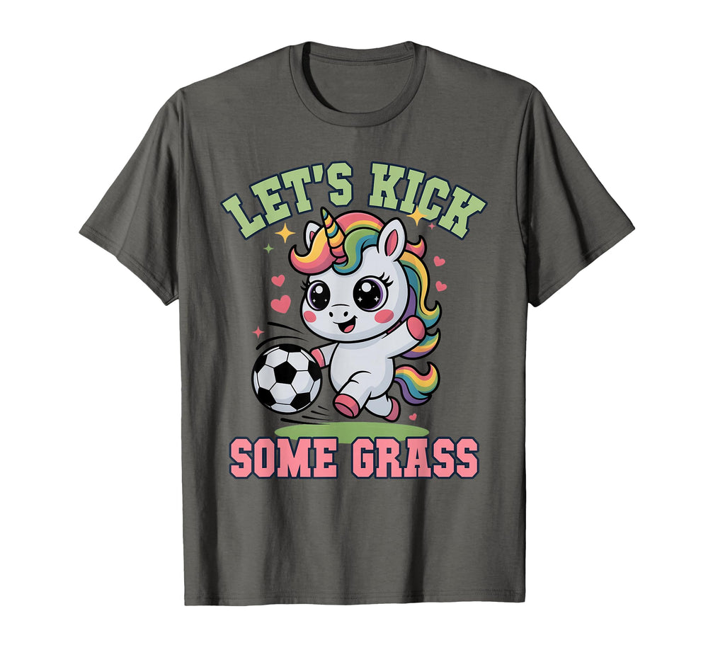 Funny Lets Kick Some Grass Soccer T-Shirt - Fun Novelty Design Men Women