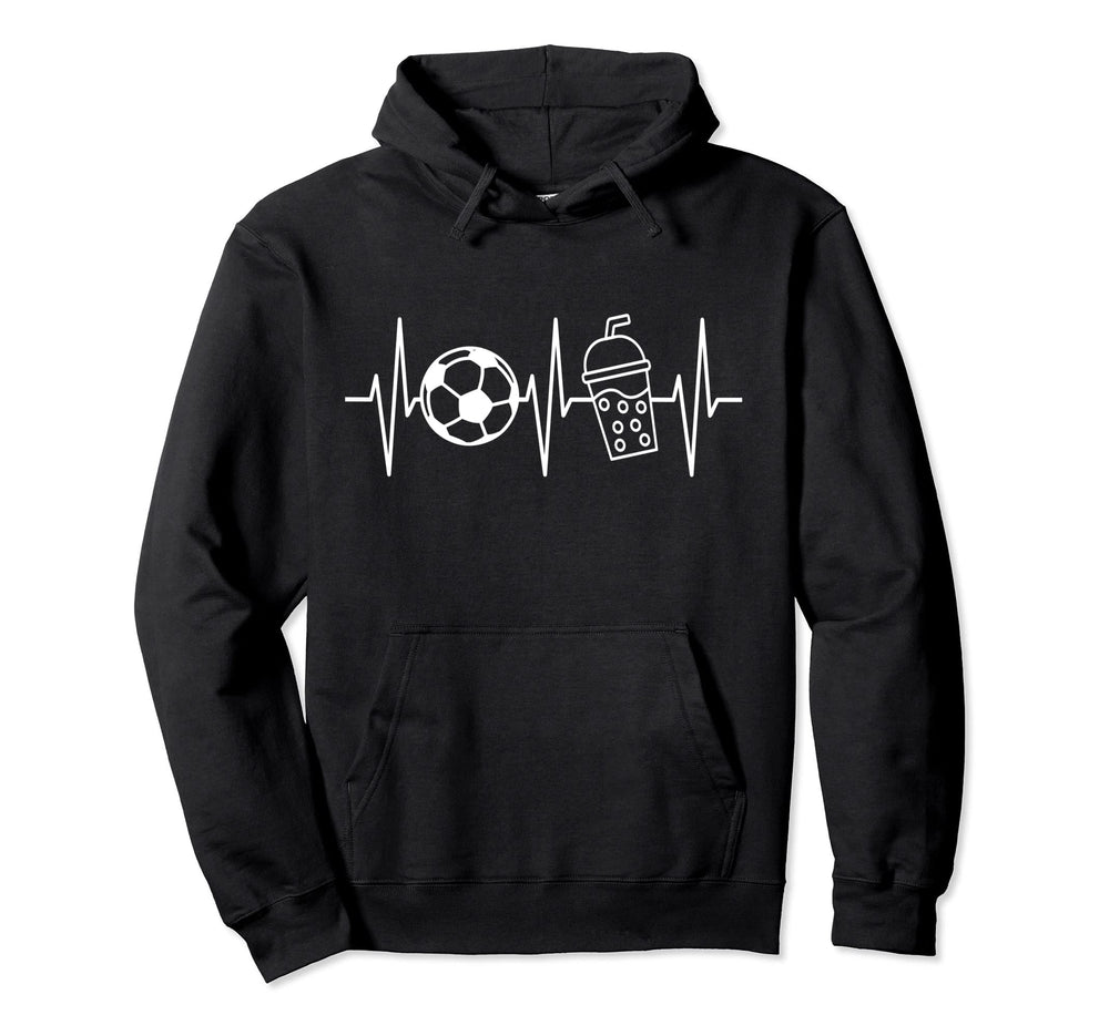 Bubble Tea Funny Soccer Player Heartbeat Hoodie - Graphic Print for Adults