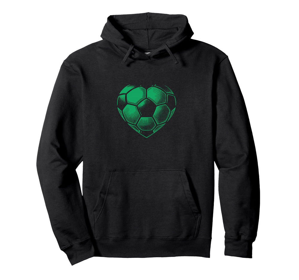 Soccer Ball Green Color Heart Mom Fan Hoodie - Casual Everyday Wear Unisex