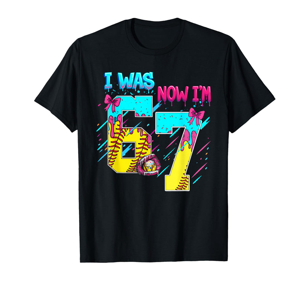 I Was 6 Now Im 7 Softball 67 Ice Cream T-Shirt - Trendy Graphic Men Women