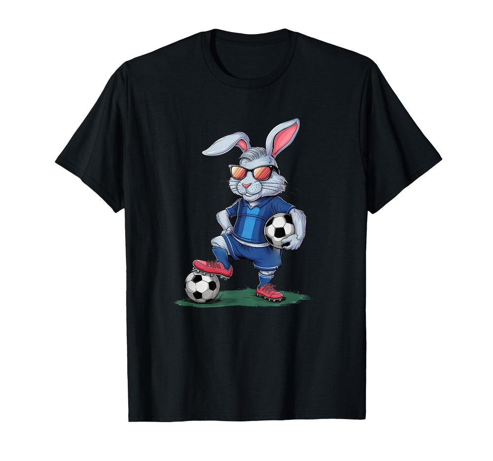 Funny Soccer Rabbit Cartoon Sports T-Shirt - Novelty Apparel for Adults