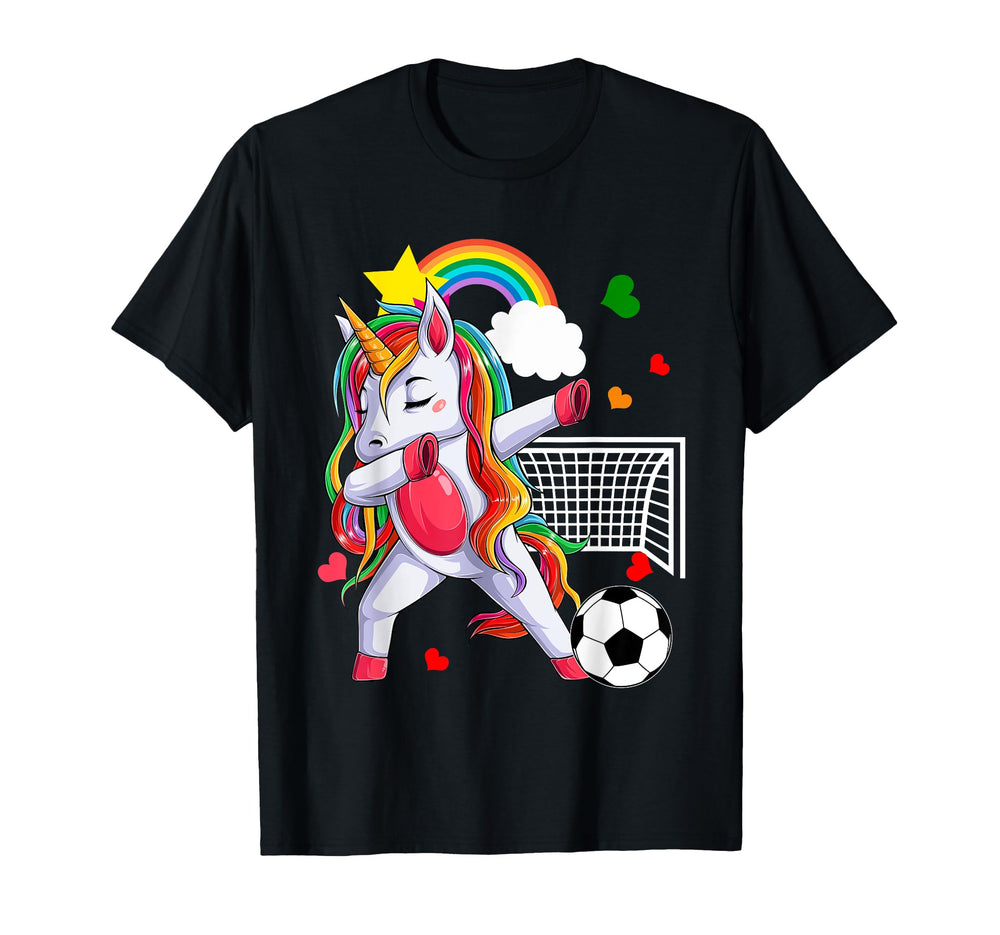Dabbing Unicorn Playing Soccer Funny T-Shirt - Fun Novelty Design Unisex