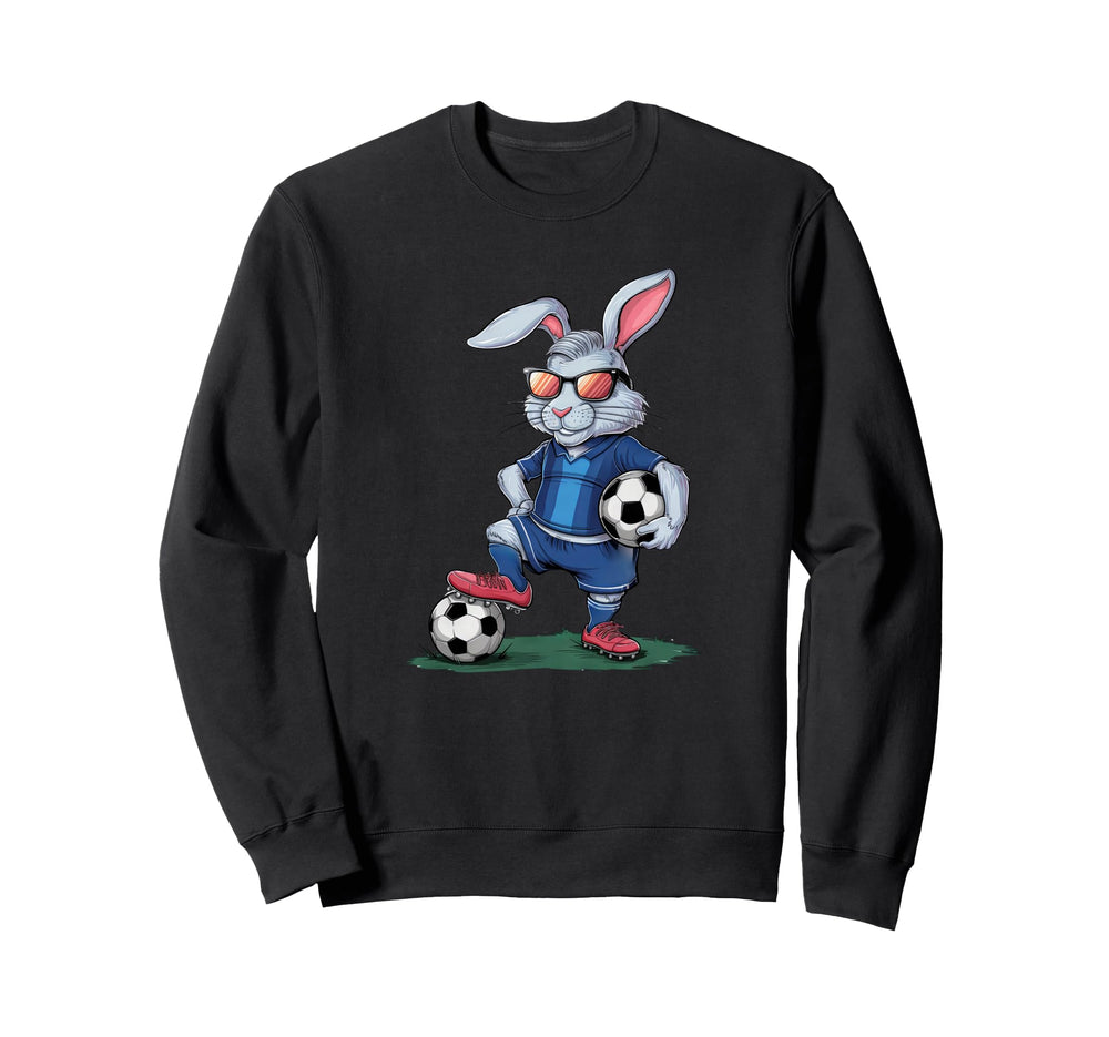 Funny Soccer Rabbit Cartoon Sports Fan Sweatshirt - Unique Graphic Unisex
