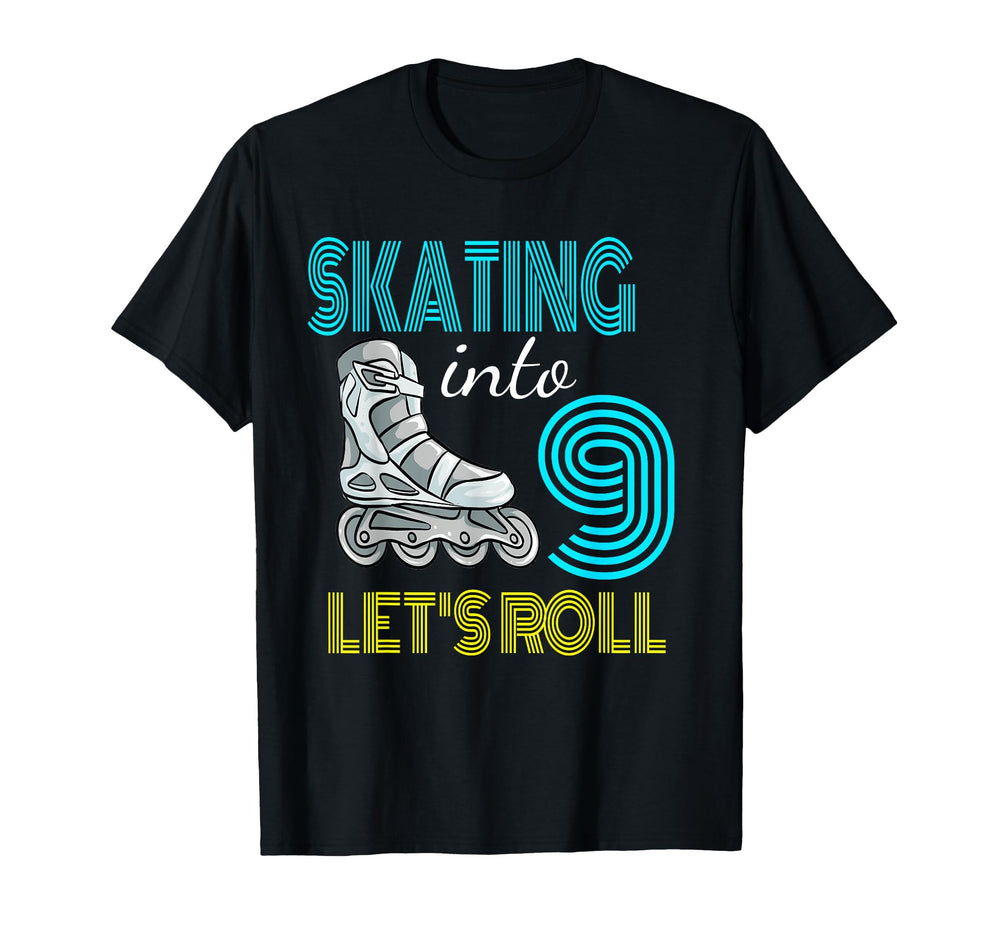 Skating Into 9 Birthday Roller Line T-Shirt - Streetwear Style for Adults