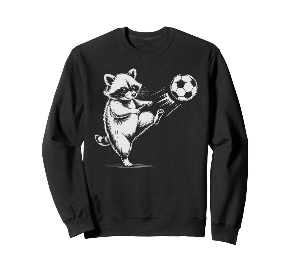 Kawaii Soccer Ball Raccoon Kicking Sweatshirt - Unique Graphic Men Women