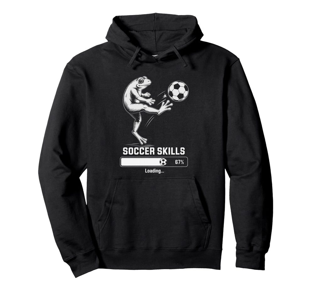 Kawaii Frog Soccer Skills Loading Hoodie - Casual Everyday Wear for Adults