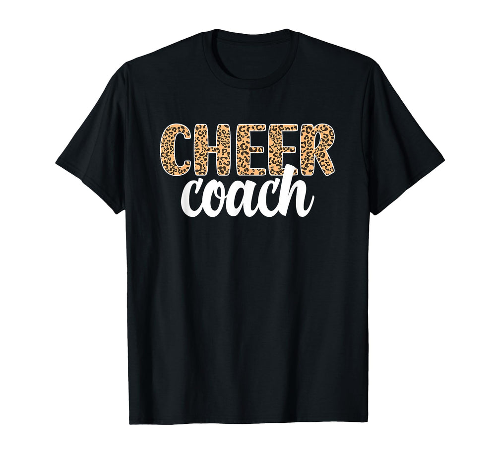 Cheer Coach Leopard Cheerleading T-Shirt - Minimalist Print for Adults