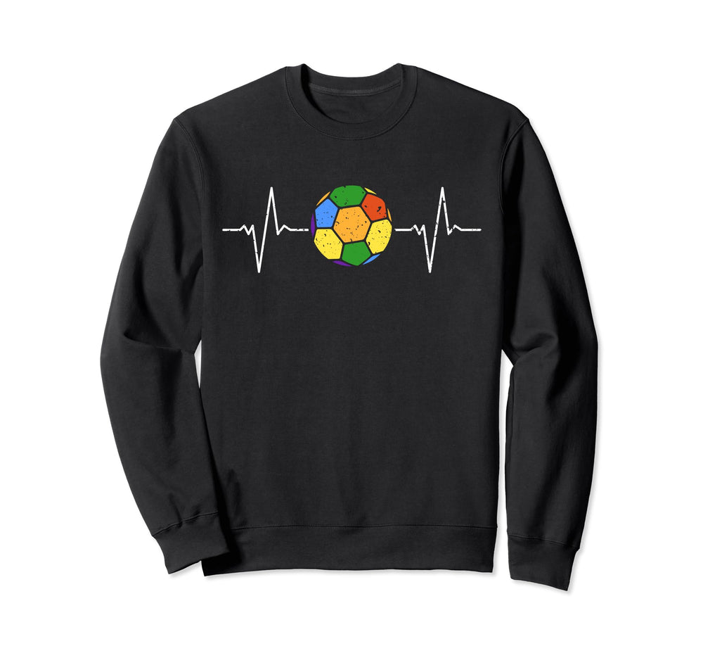 Soccer Ball Heartbeat Ekg Rainbow Sweatshirt - Minimalist Print for Adults