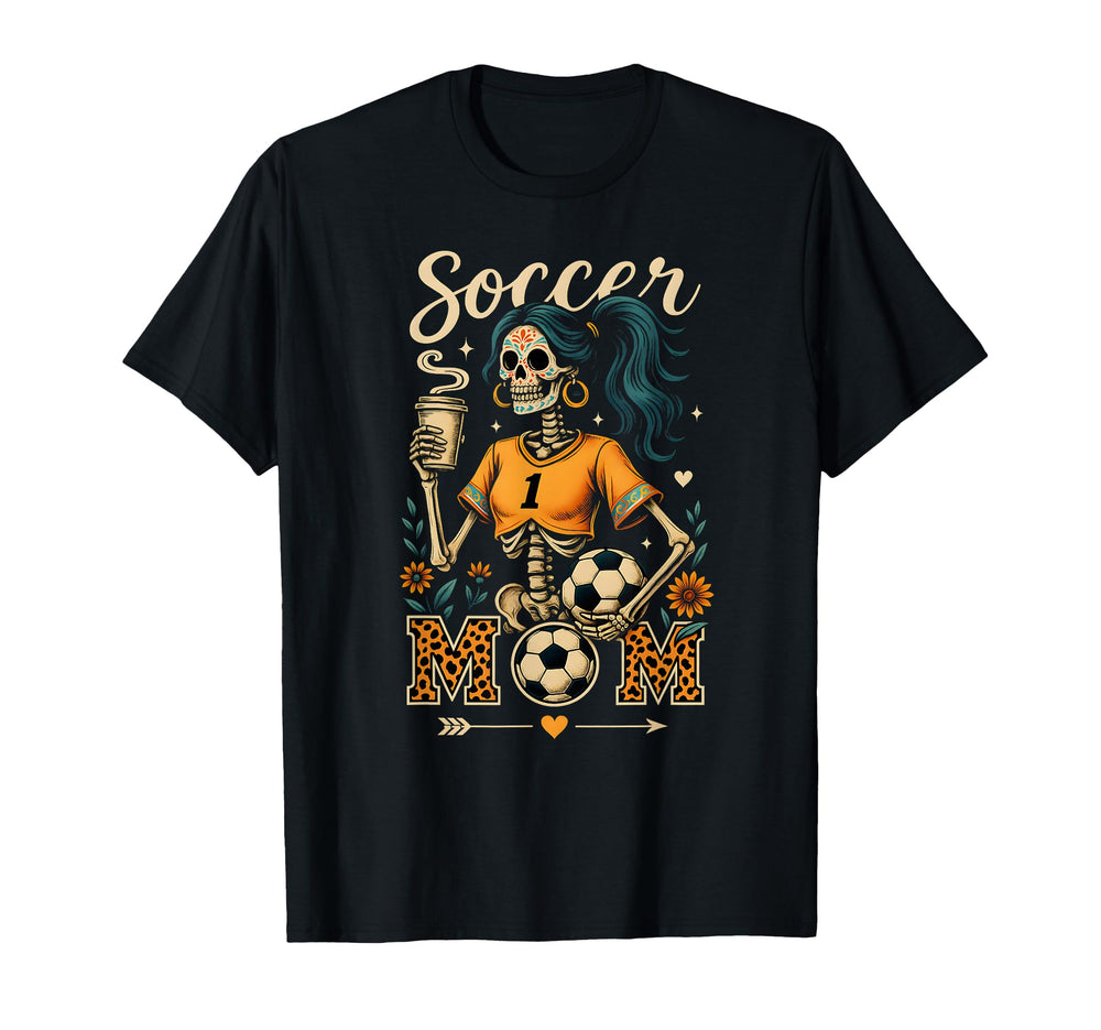 Soccer Mom Skeleton Coffee Leopard T-Shirt - Trendy Graphic Unisex