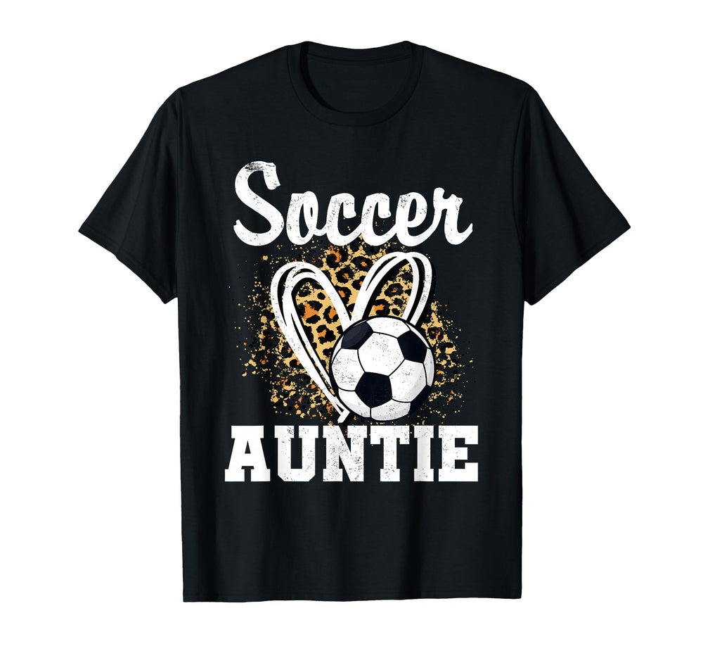 Soccer Auntie Leopard Heart Matching T-Shirt - Minimalist Print Unisex
