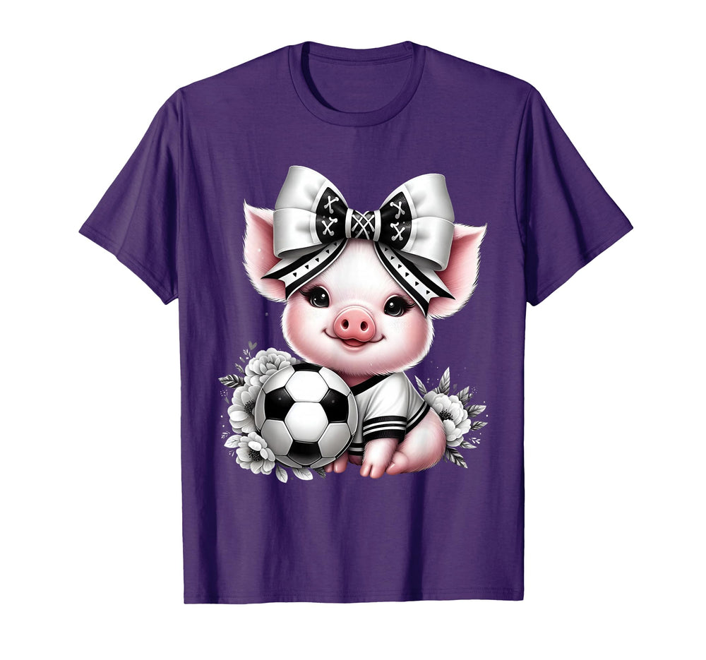 Pig Black White Soccer Coquette T-Shirt - Casual Everyday Wear for Adults