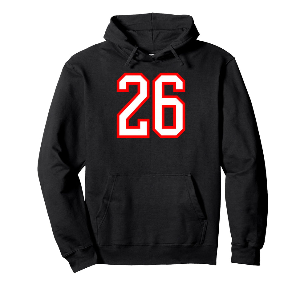 26 White Red Sport Team Number Hoodie - Graphic Print Men Women