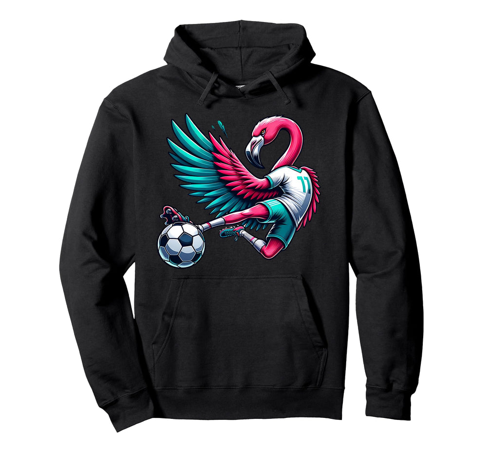 Flamingo Football Striker 11 Kicking Hoodie - Novelty Apparel Unisex