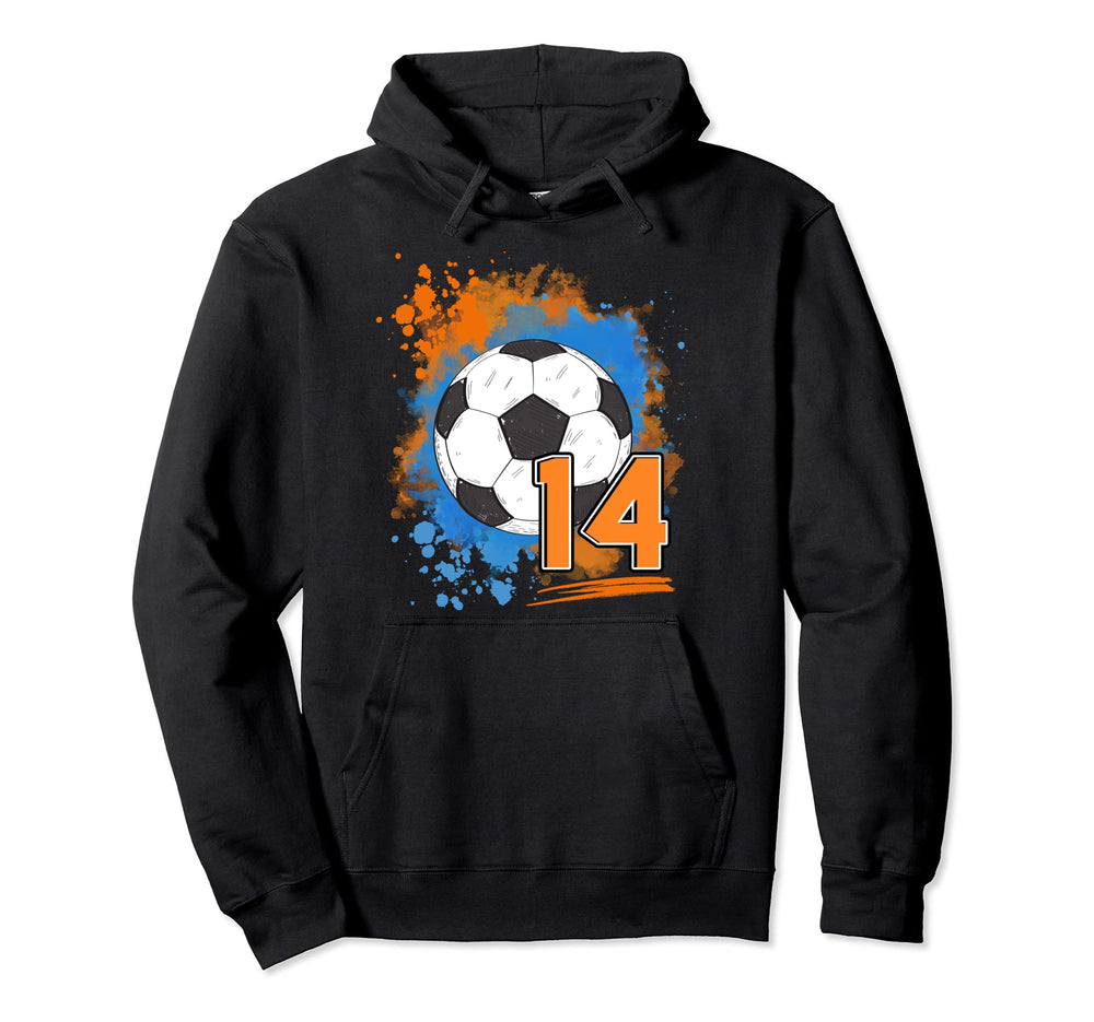 14Th Birthday 14 Years Old Soccer Ball Hoodie - Fun Novelty Design Unisex