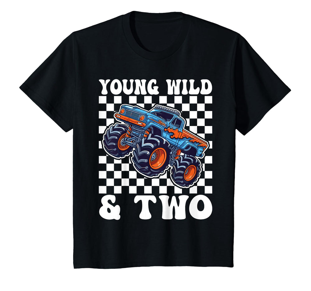 2Nd Birthday Monster Truck Young Wild T-Shirt - Minimalist Print Unisex