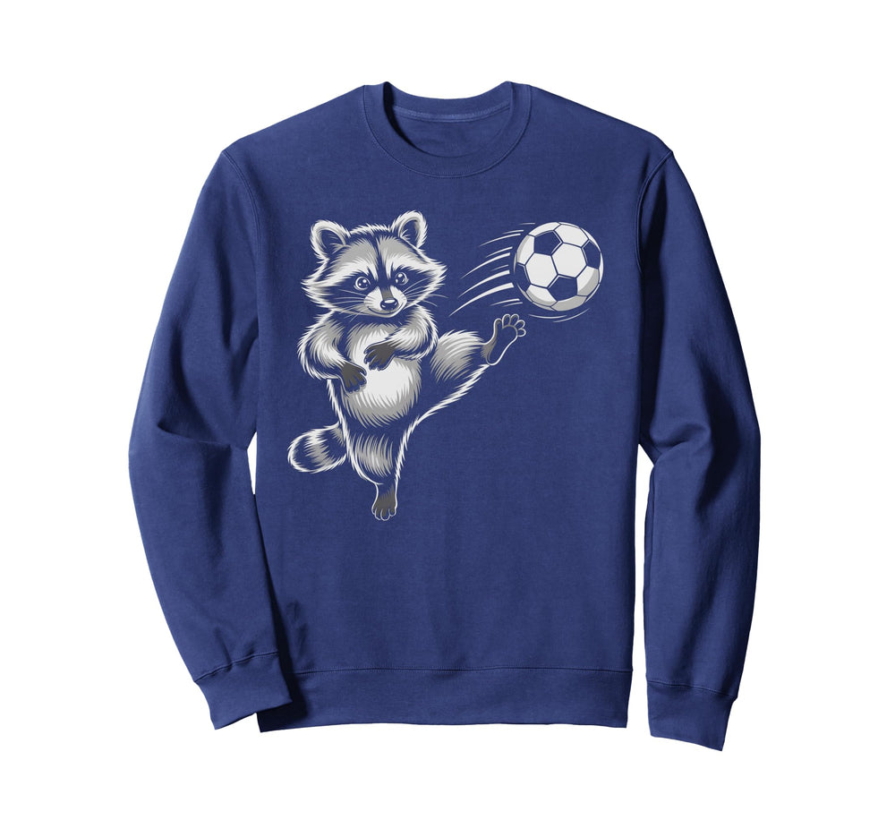 Funny Soccer Ball Raccoon Kick Win Sweatshirt - Novelty Apparel for Adults