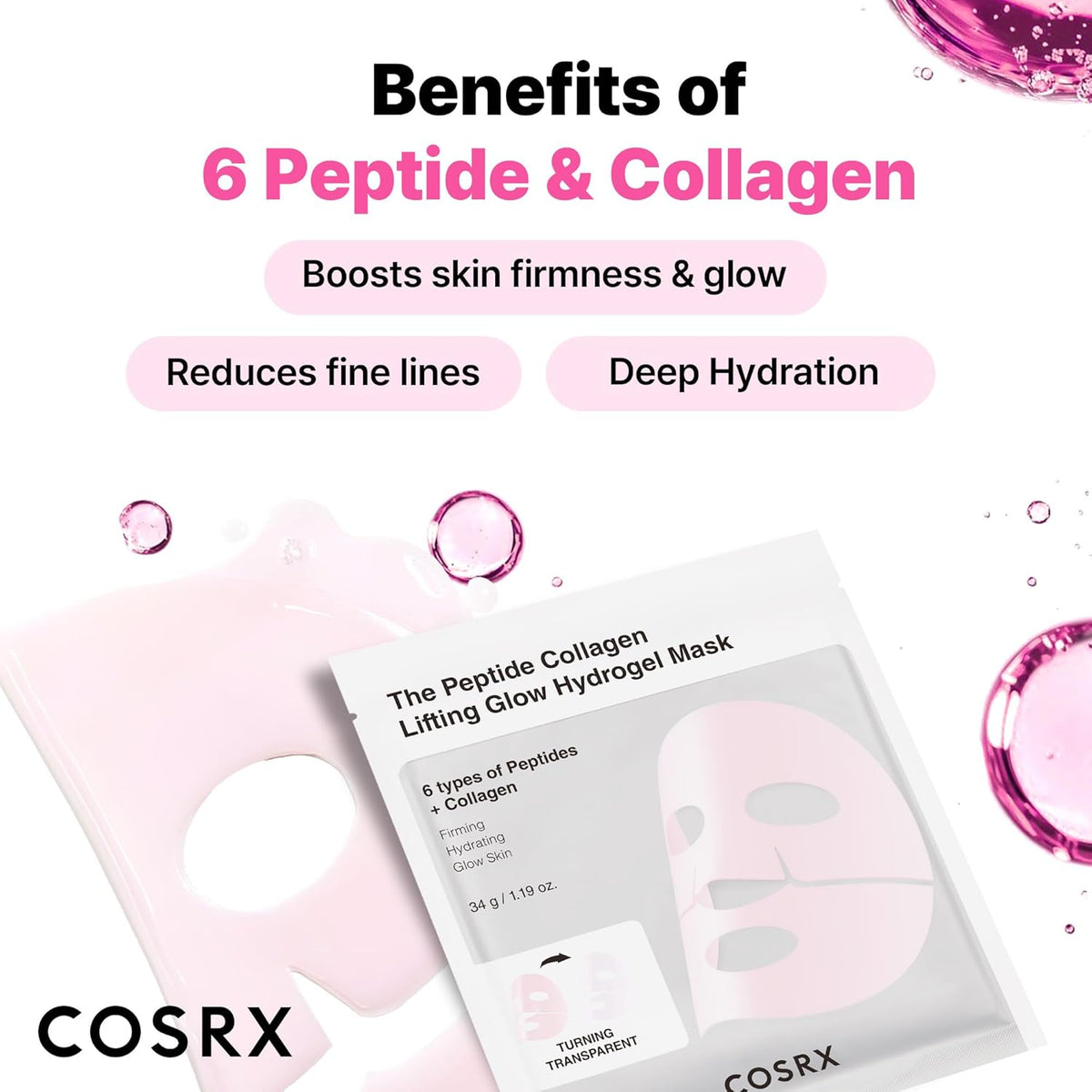 Cosrx The Peptide Collagen Lifting Glow Hydrogel Mask - Snipetell