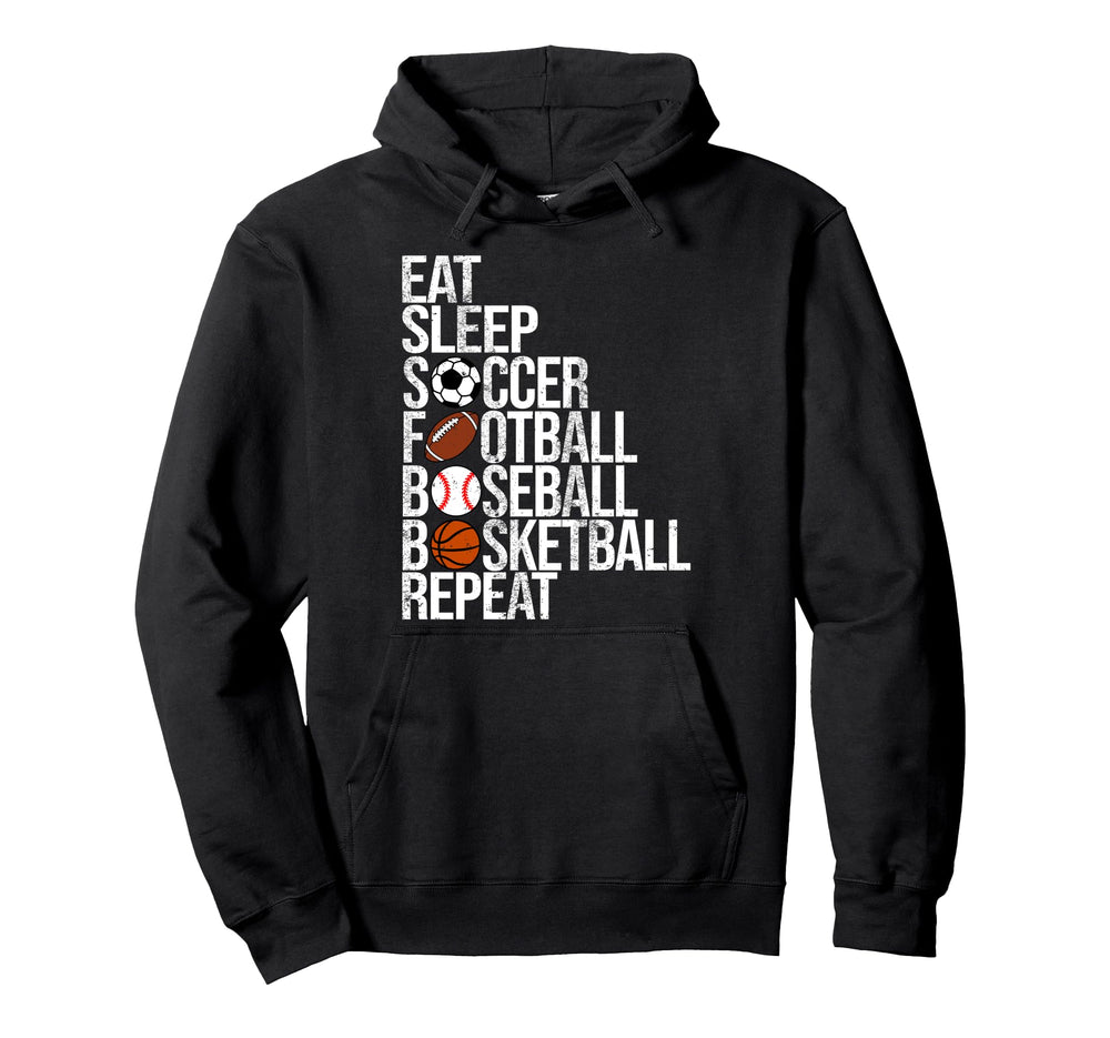 Eat Sleep Soccer Football Baseball Hoodie - Aesthetic Graphic Unisex