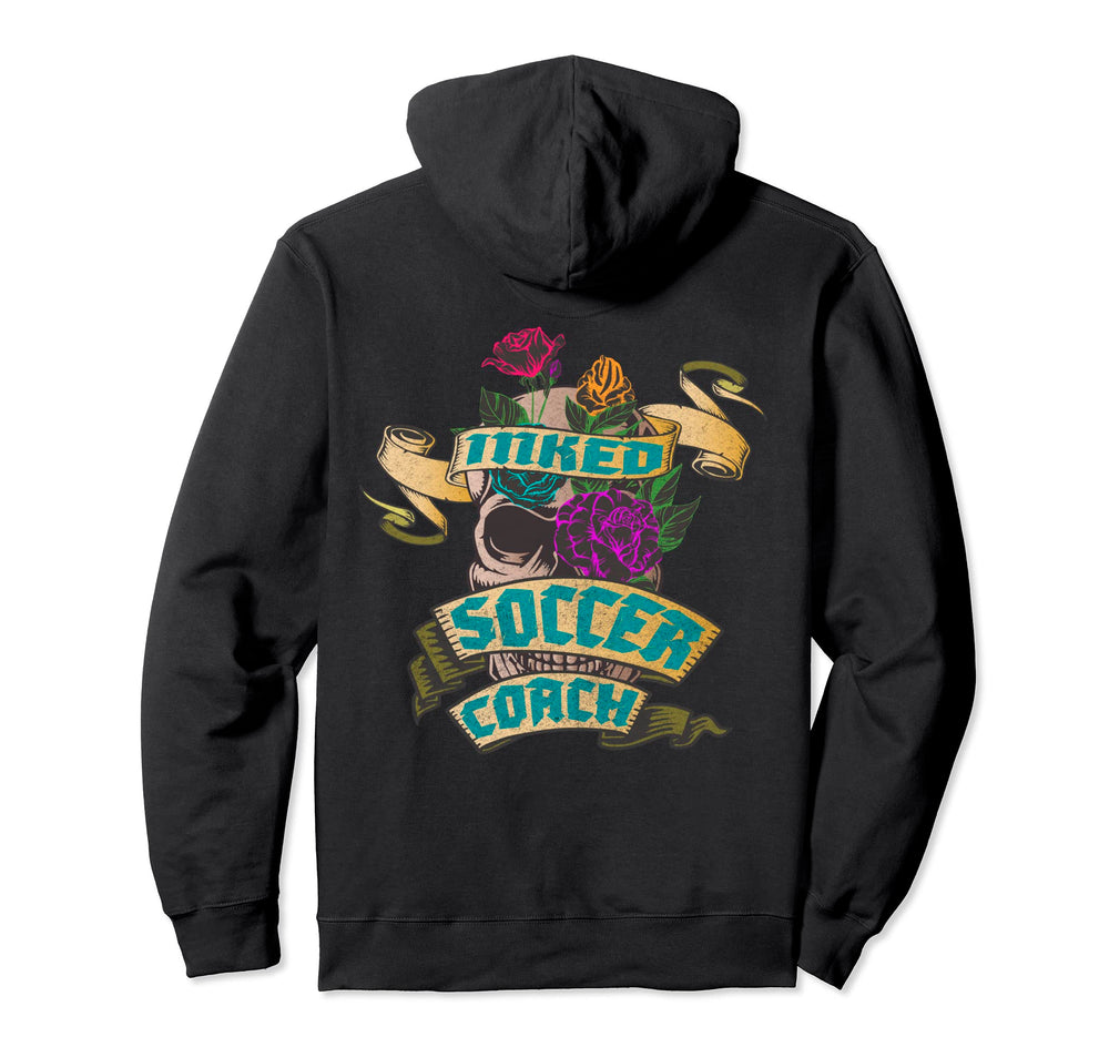 Soccer Coach Inked Skull Tattoo Backside Hoodie - Fun Novelty Design Unisex