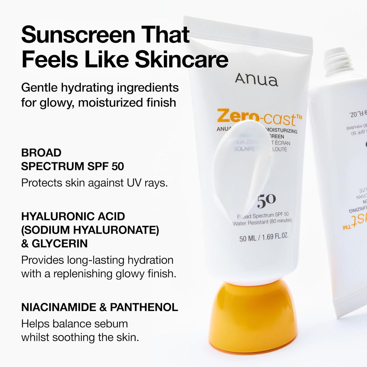 ANUA Zero-Cast Moisturizing Finish Sunscreen SPF50+ PA++++ - Snipetell