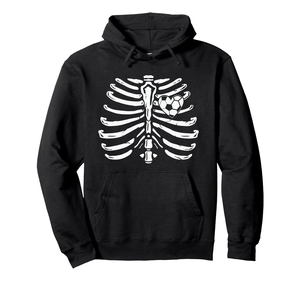 Soccer Ball Heart Skeleton Humorous Hoodie - Minimalist Print Men Women