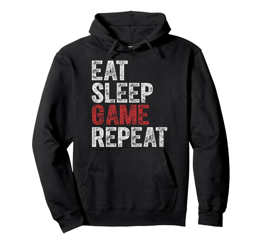 Funny Video Gamer Eat Sleep Game Repeat Hoodie - Trendy Graphic for Adults