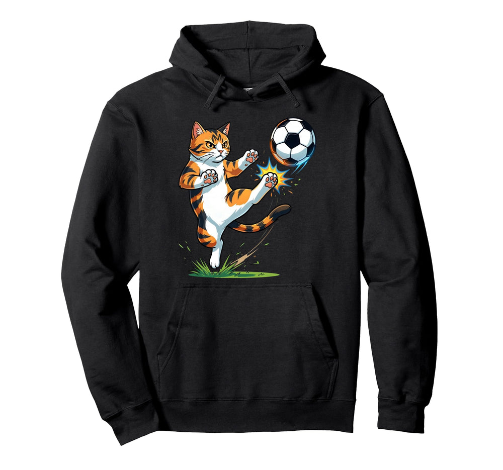 Funny Ginger Cat Playing Soccer Player Hoodie - Unique Graphic for Adults