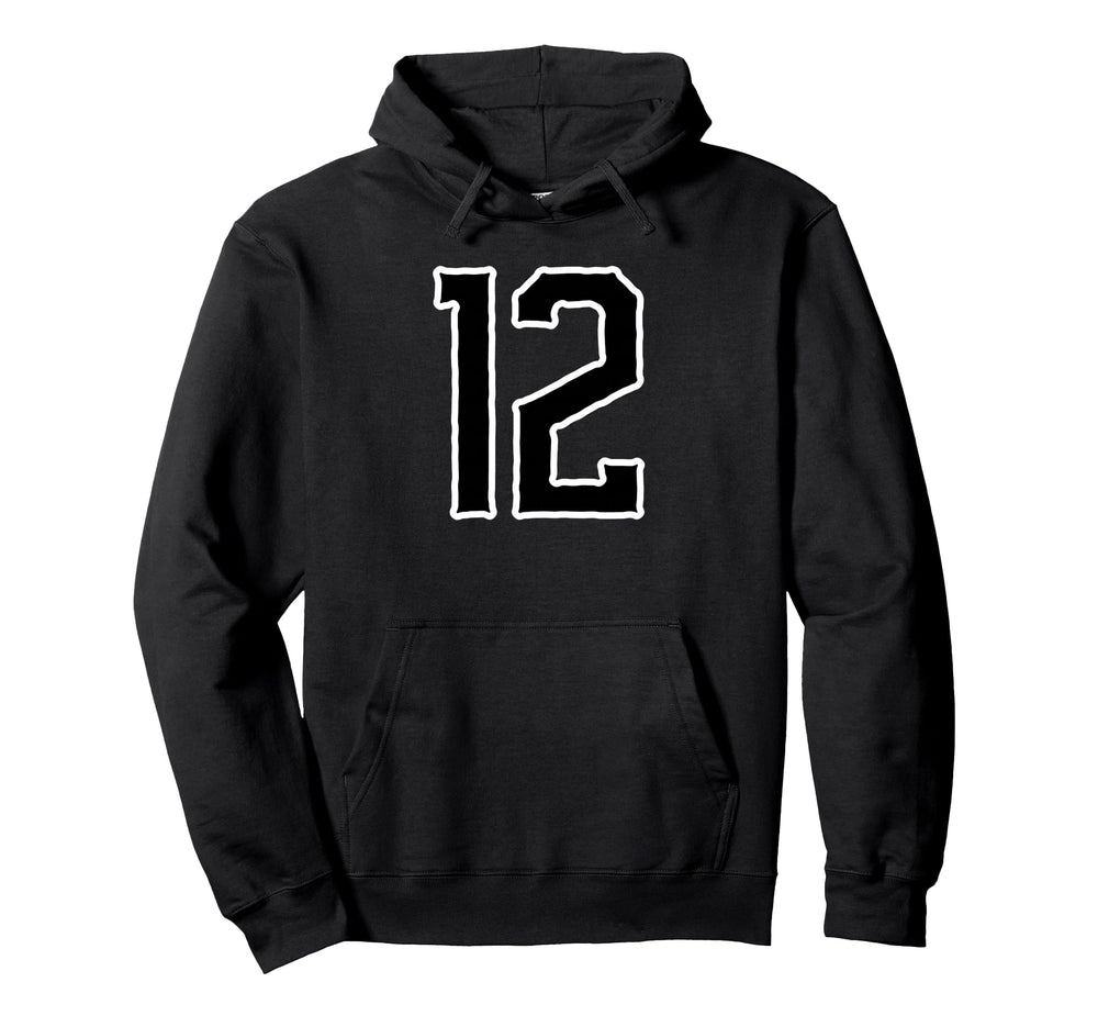 White Black Sport Team Number 12 Hoodie - Minimalist Print for Adults