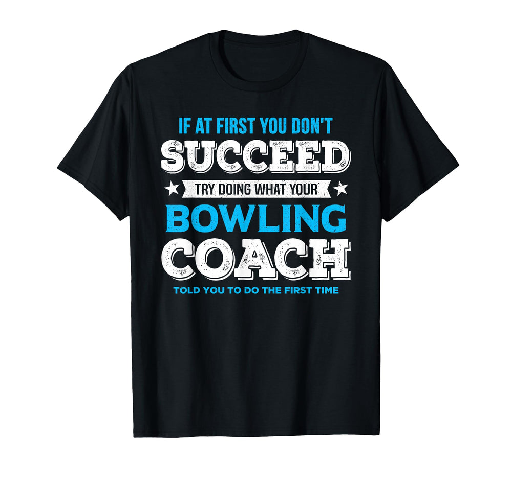 Funny Bowling Game Coach Mens Black T-Shirt - Minimalist Print for Adults