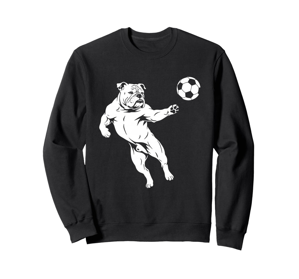 Bulldog Playing Soccer Funny Sweatshirt - Fun Novelty Design for Adults