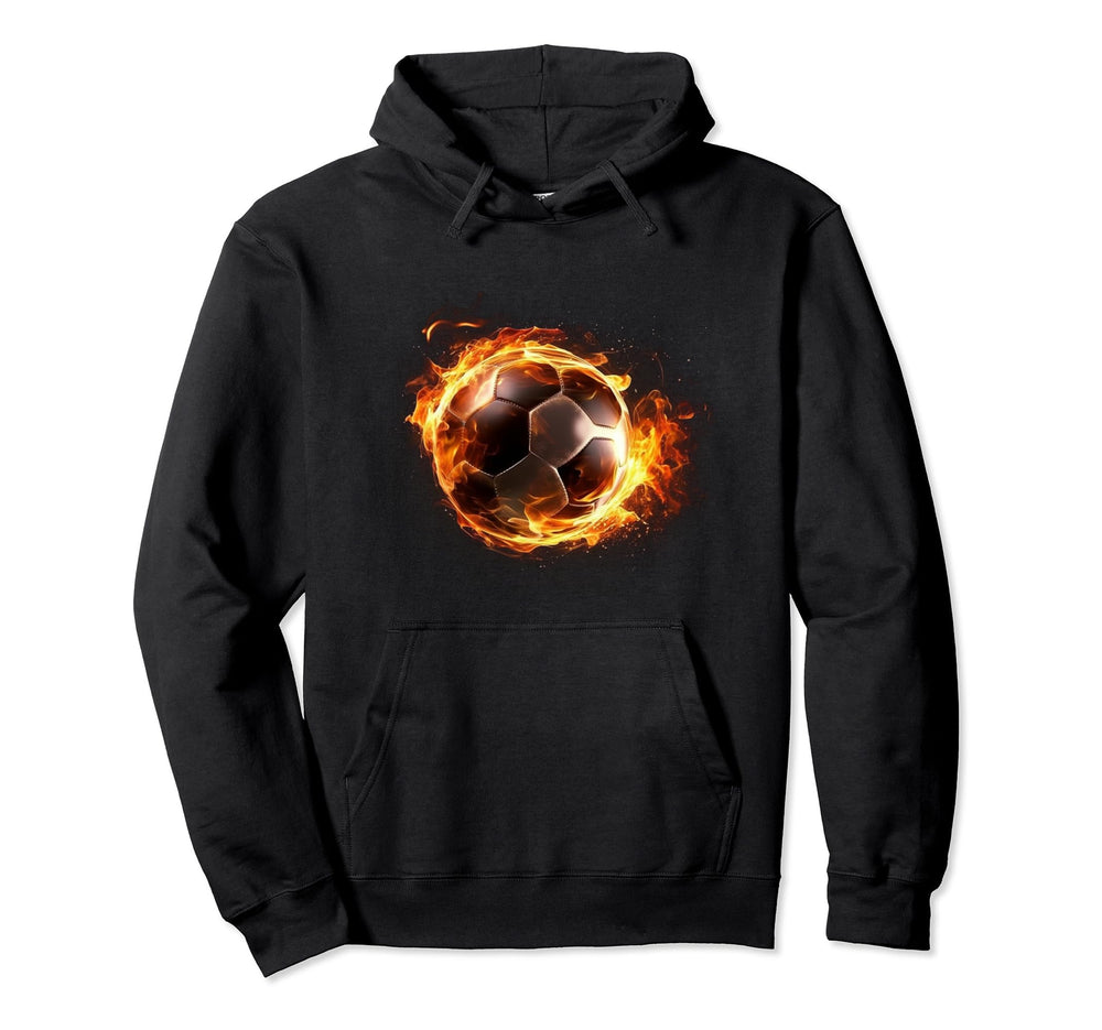 Realistic Fire Football Ball Soccer Hoodie - Fun Novelty Design for Adults