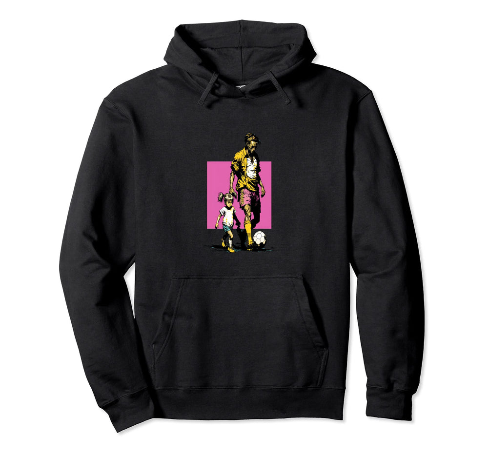 Dad And Daughter Playing Football Pop Hoodie - Custom Art Print Men Women