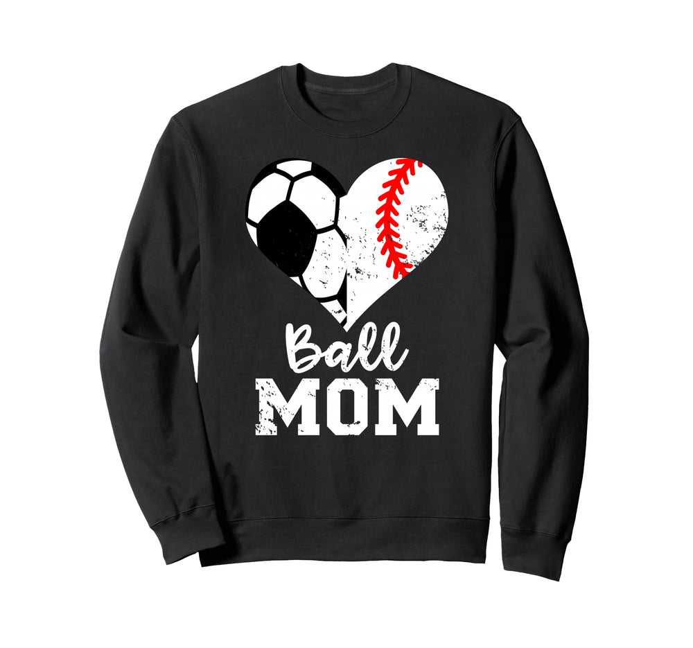 Ball Mom Heart Funny Baseball Soccer Sweatshirt - Trendy Graphic Men Women