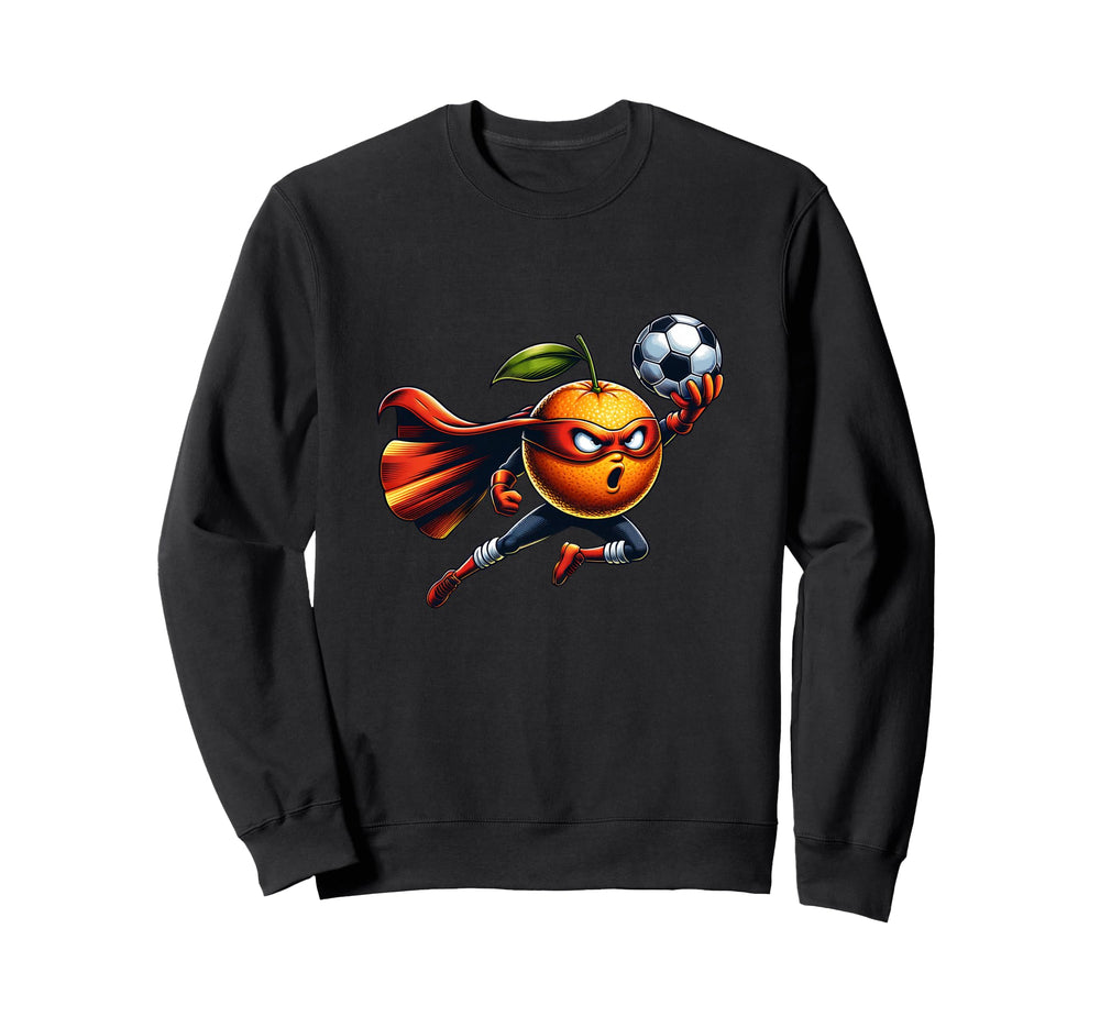 Superhero Orange Football Cartoon Sweatshirt - Novelty Apparel for Adults