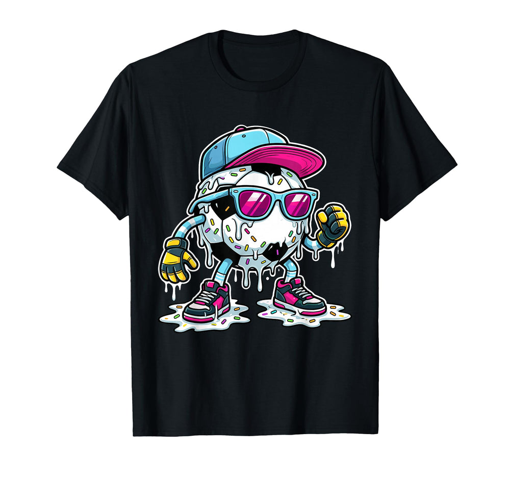 Soccer Ball Melting Ice Cream Drip T-Shirt - Aesthetic Graphic for Adults