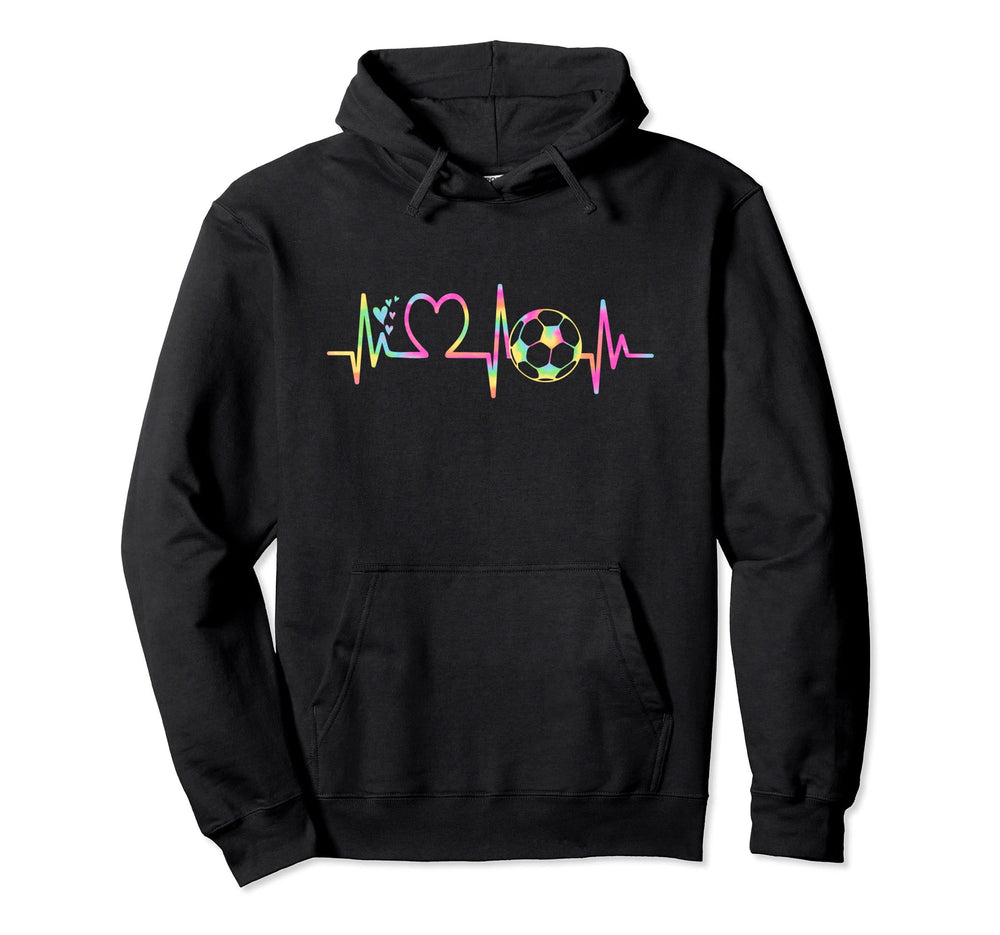 Soccer Heartbeat Tie Dye Heart Soccer Hoodie - Minimalist Print for Adults
