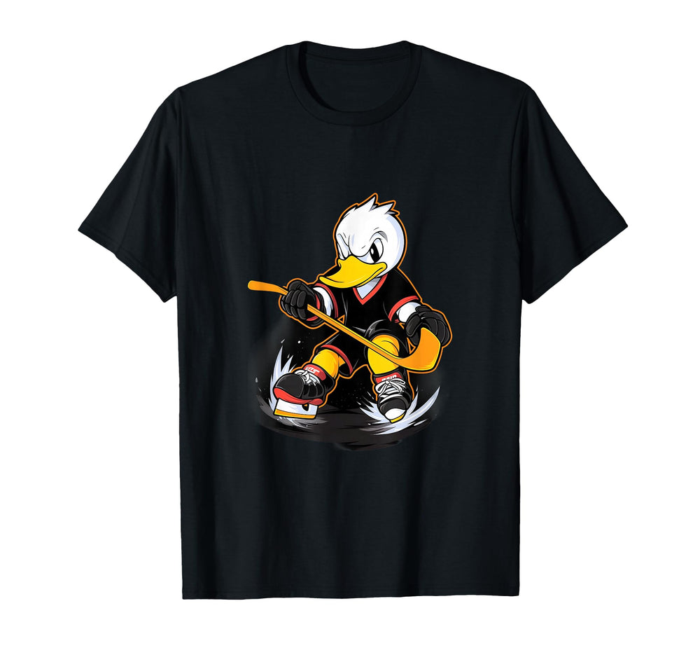 Duck Ice Hockey Player Hockey Stick T-Shirt - Minimalist Print for Adults