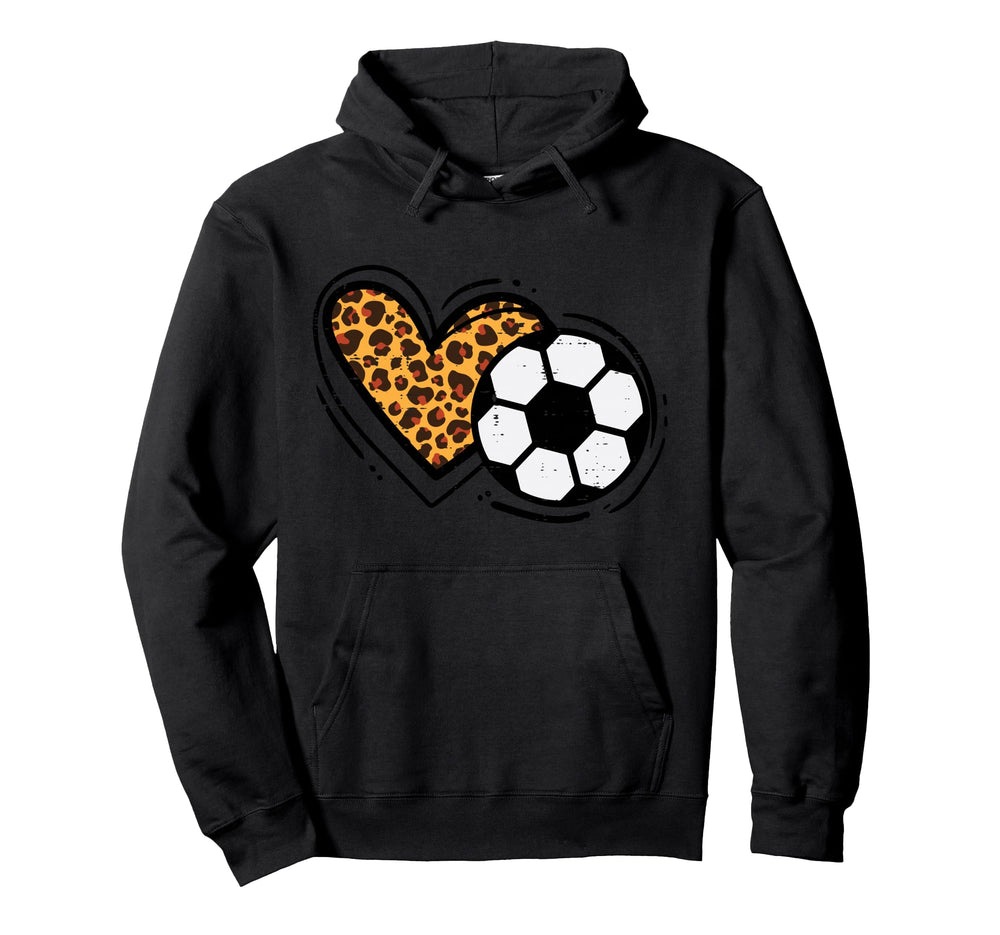 Leopard Heart Soccer Ball Football Mom Hoodie - Graphic Print for Adults