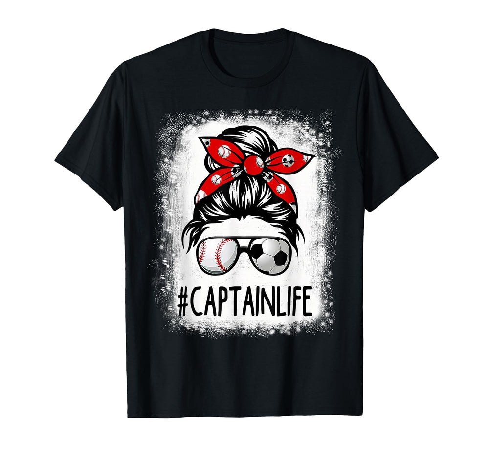 Bleached Captain Life Soccer Messy Bun T-Shirt - Graphic Print Unisex