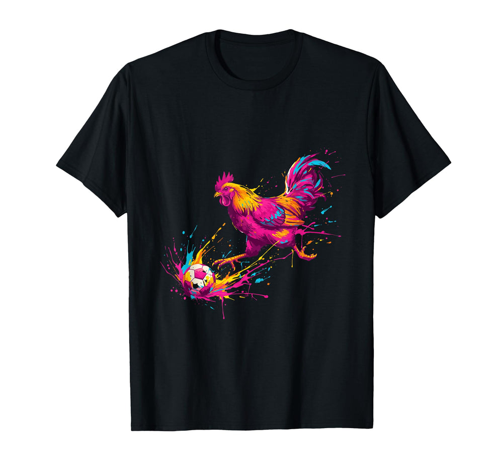 Soccer Player Chicken Art Paint Splatter T-Shirt - Graphic Print Unisex
