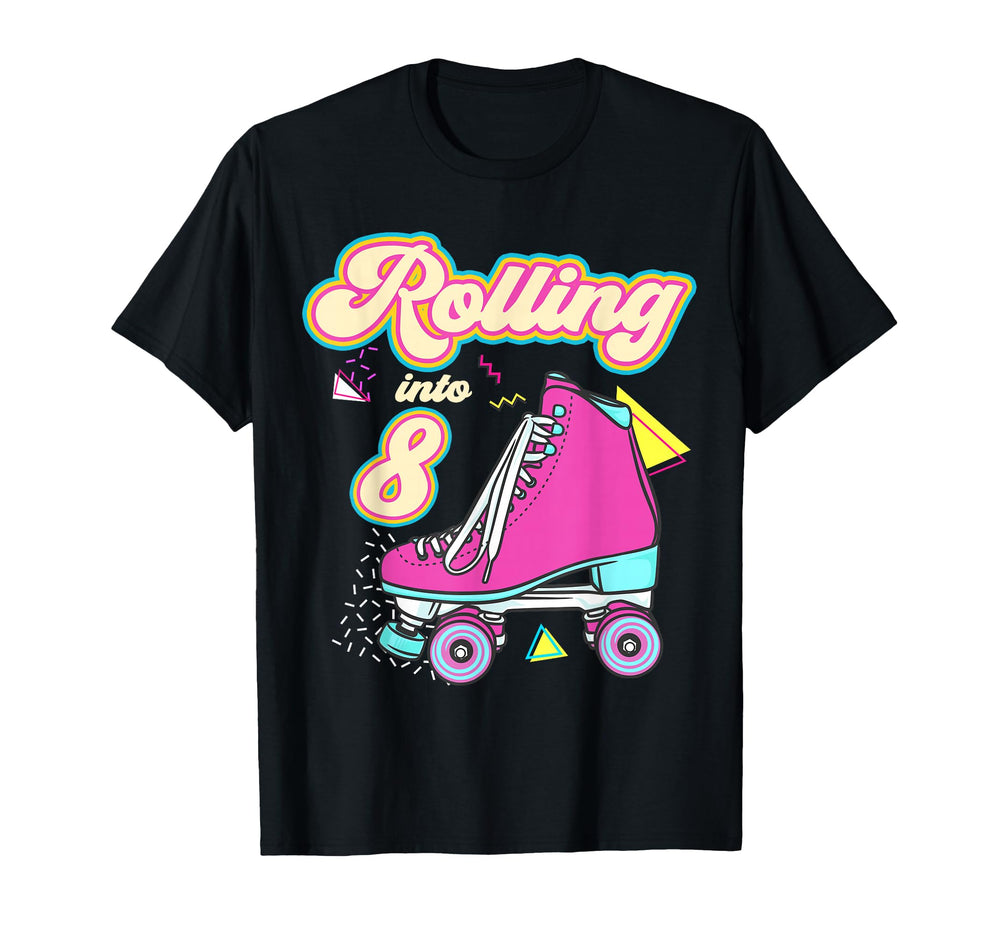 Rolling Into 8 Year Old Roller Skate T-Shirt - Novelty Apparel Men Women