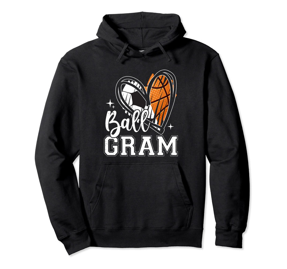 Ball Gram Heart Soccer Basketball Grandma Hoodie - Graphic Print Unisex