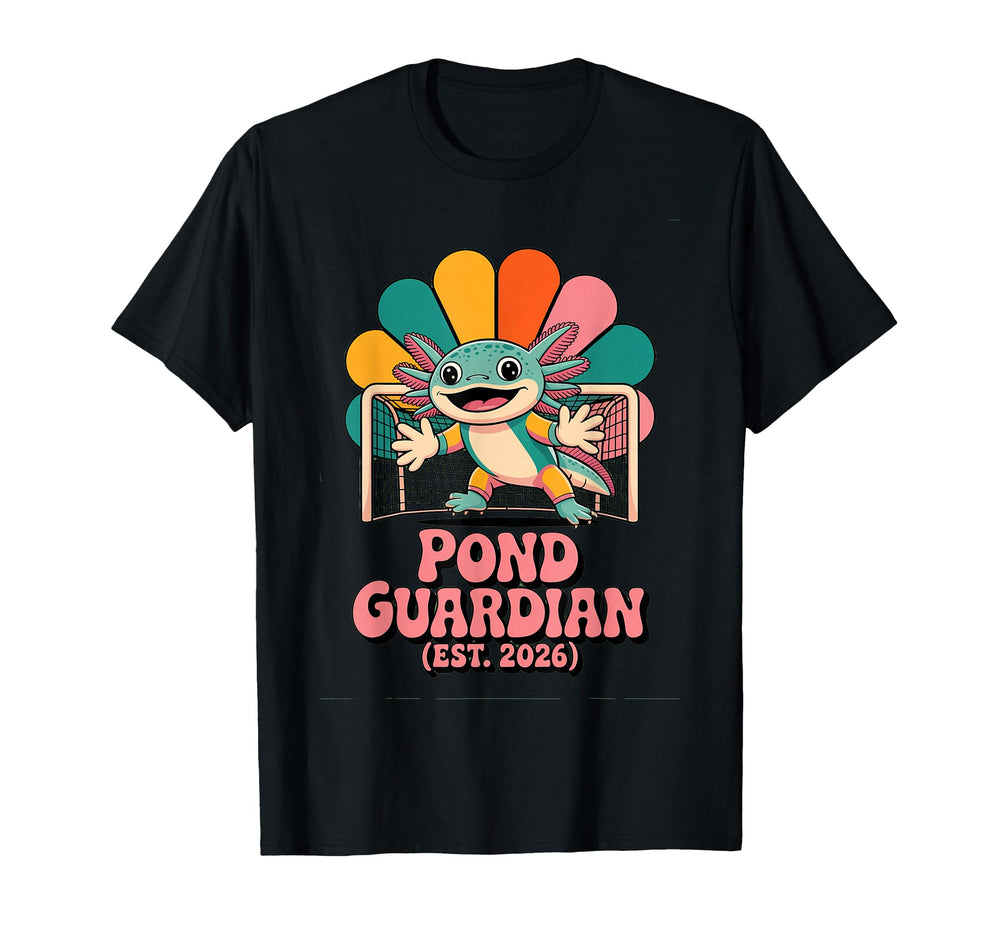 Axolotl Soccer Goalie Pond Guardian Est 2026 T-Shirt - Graphic Print Unisex