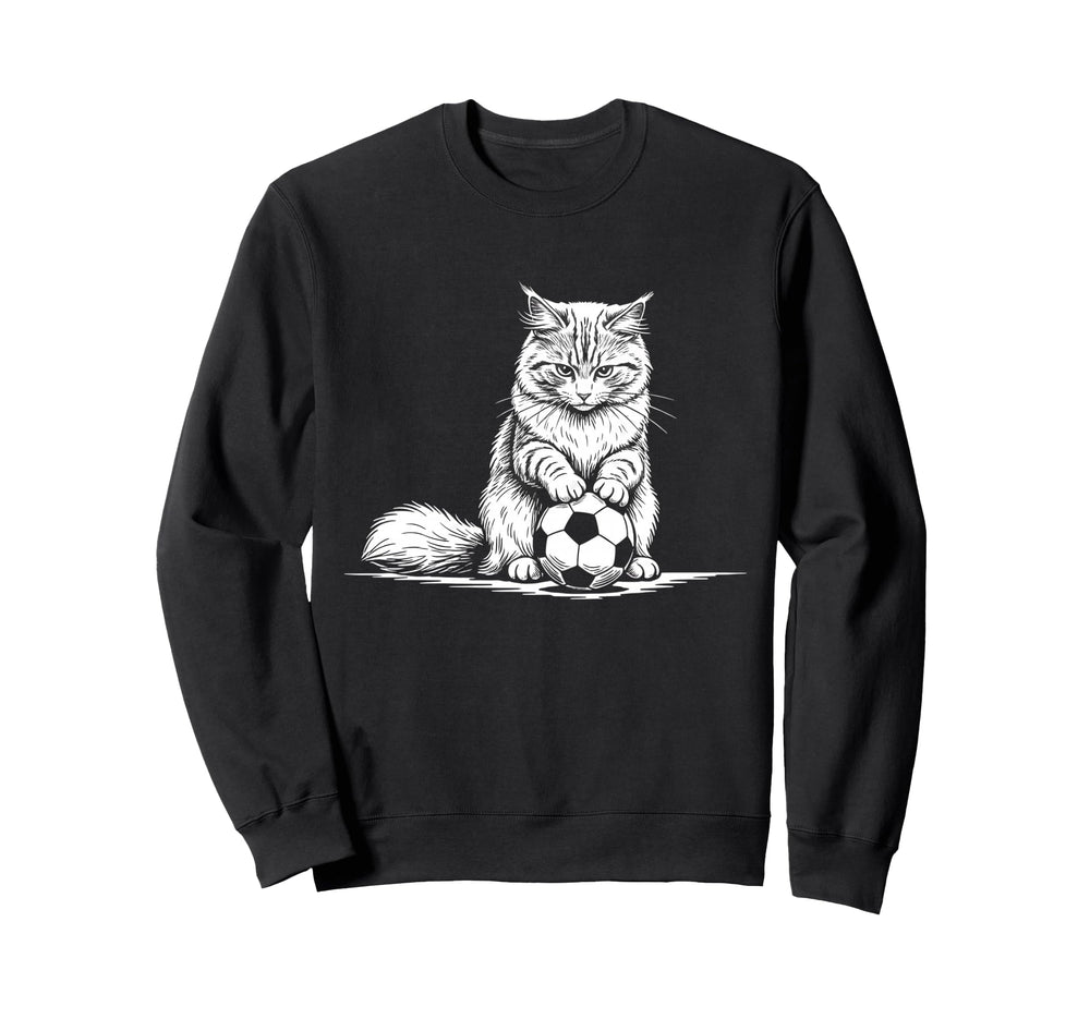 Soccer Cat Playing Ball Funny Sweatshirt - Custom Art Print for Adults