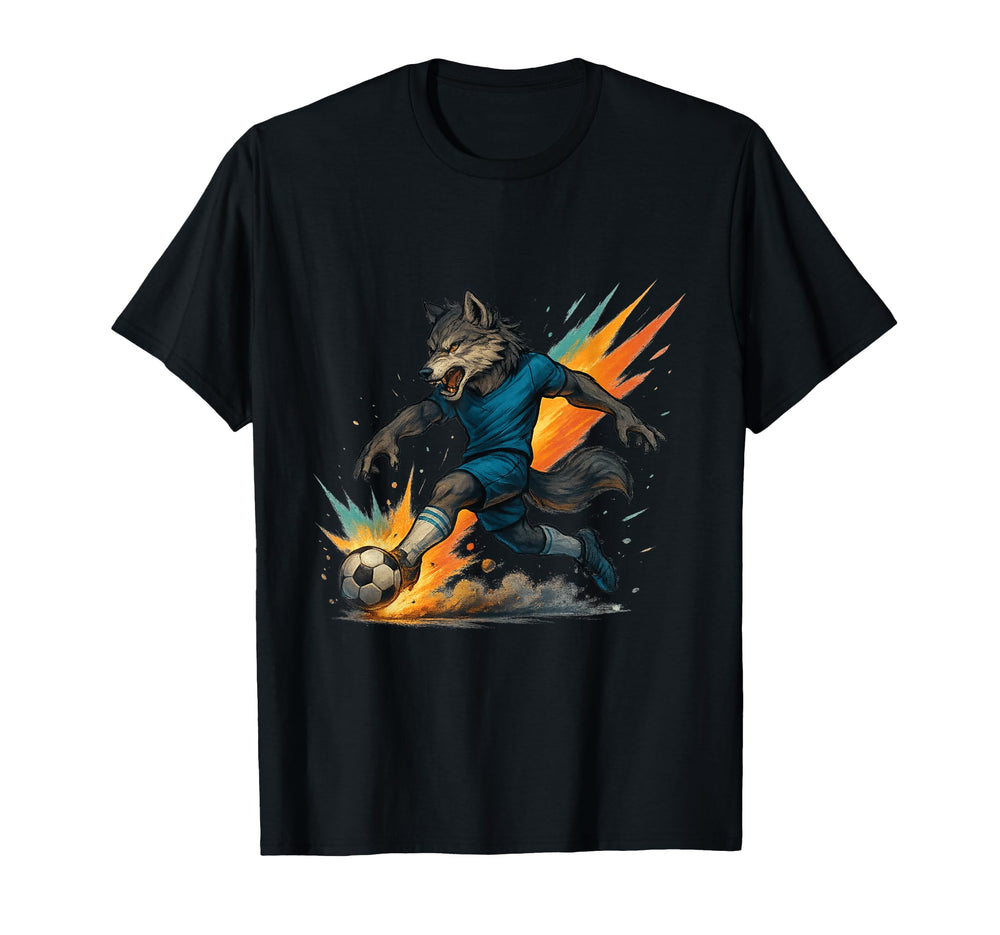 Fierce Soccer Wolf Power Kick T-Shirt - Unique Graphic Men Women