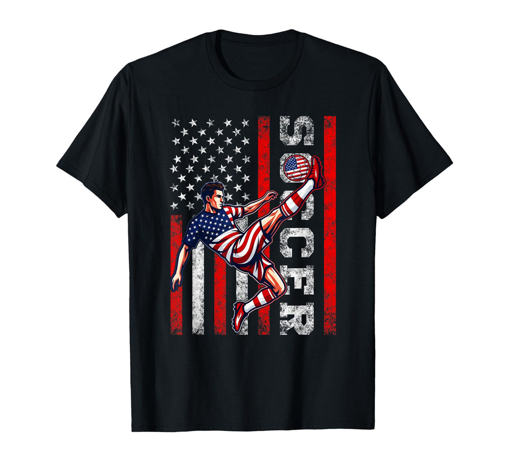 Patriotic Soccer Player American Flag T-Shirt - Unique Graphic Men Women