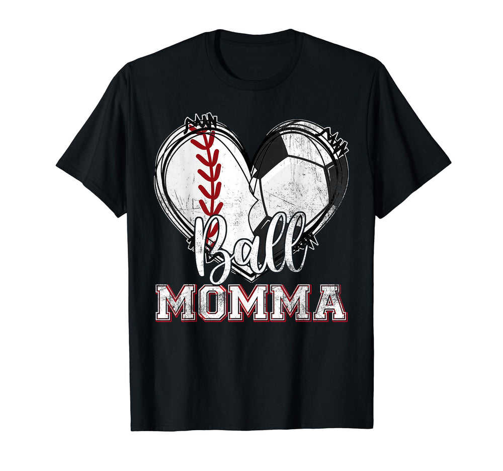 Ball Momma Baseball Soccer Heart Mom T-Shirt - Trendy Graphic for Adults
